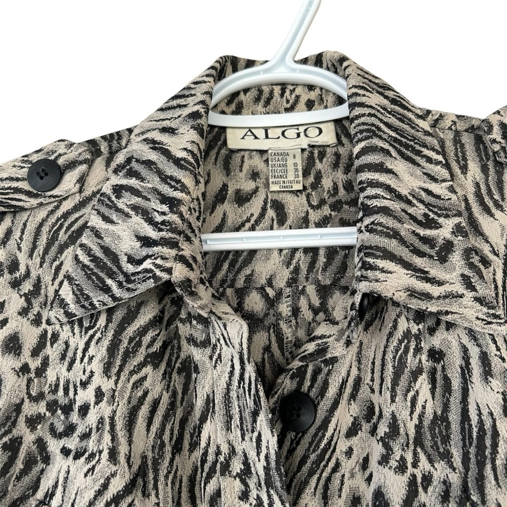 ALGO Vintage Dress button Animal Print V Neck straight skirt Long Sleeves size 8
